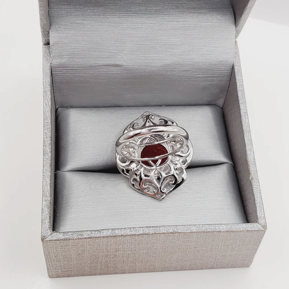 Intricate Red Carnelian and 925 Sterling Silver Filigree Ring